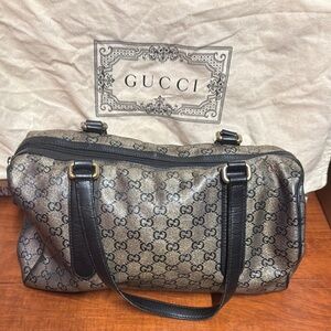 Gucci Vintage Beige & Black Monogram Tote.